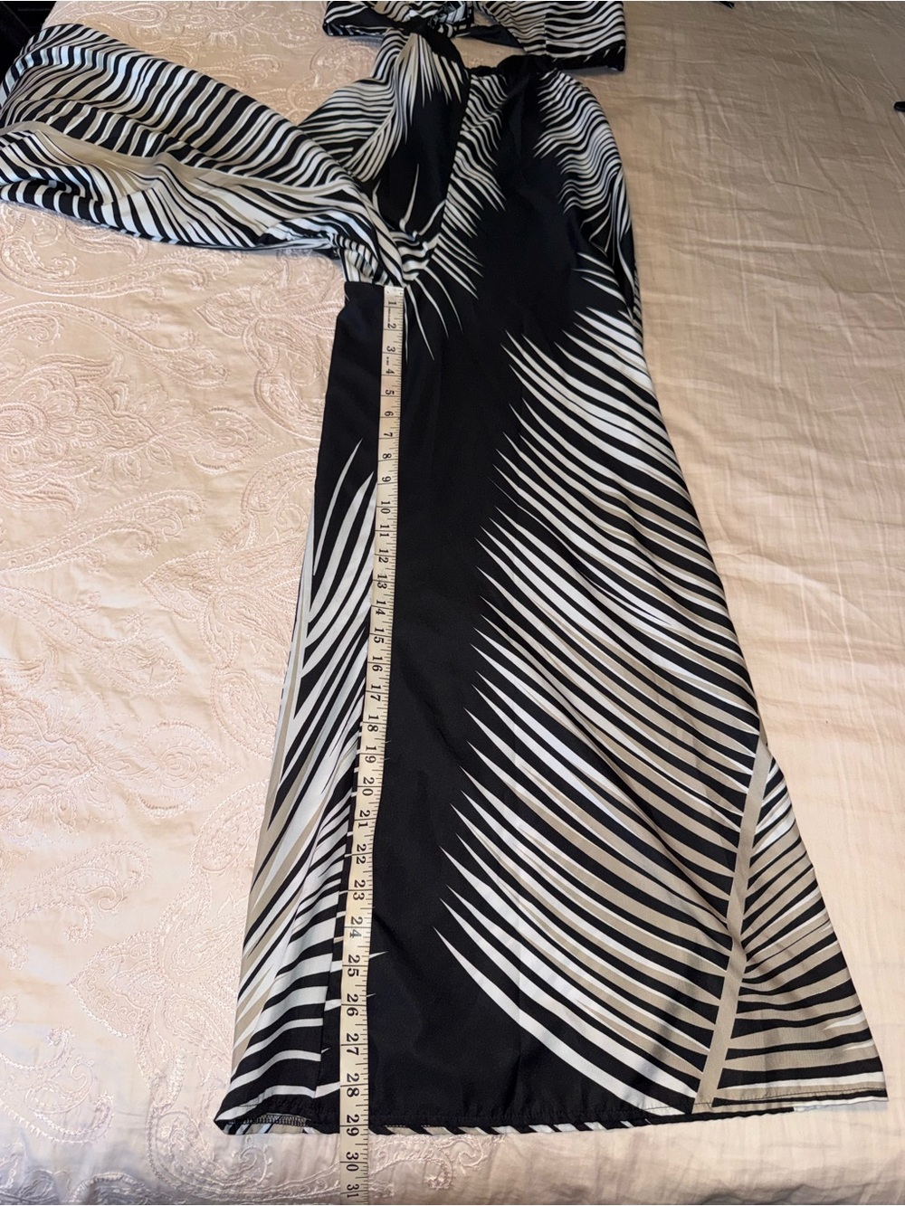 ChicMe Tropical Palm Print Cutout Wide Leg Jumpsuit Black Beige Size L - Picture 7 of 12